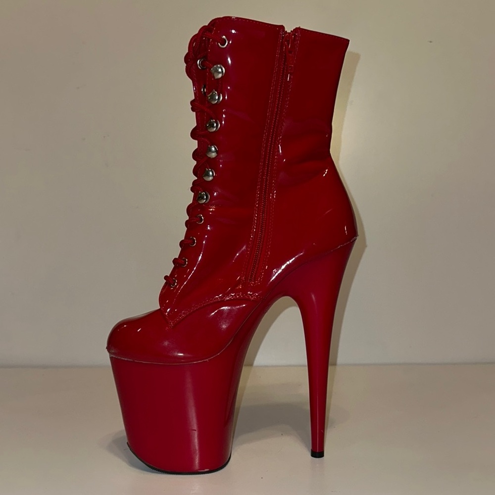 PLEASER Red High Platform Lace-Up Ankle Boots - Women